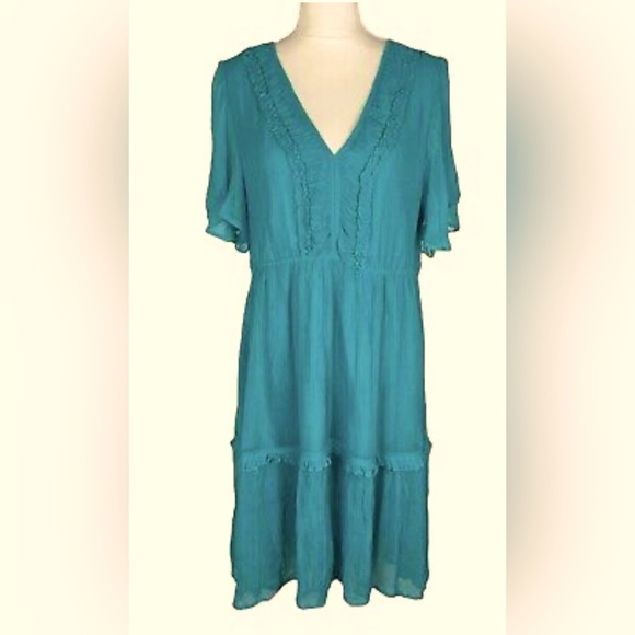 Sundance Catalog Monaco Meetup Dress in Sea Green Size Medium Gauzy Flowy MIDI - Picture 4 of 11
